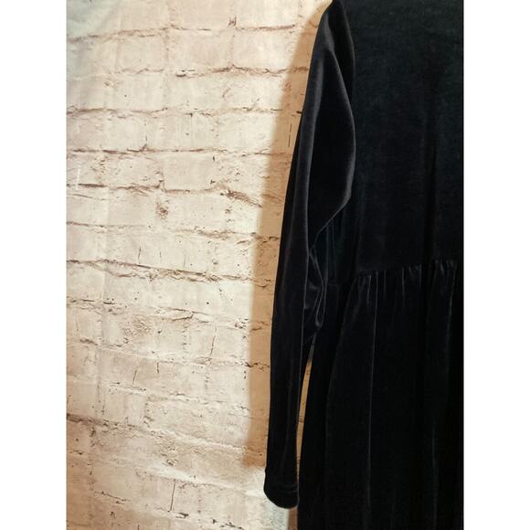 Vintage Shenanigans Velvet Babydoll Dress Womens Medium Black Floral Embroidered - Picture 6 of 13